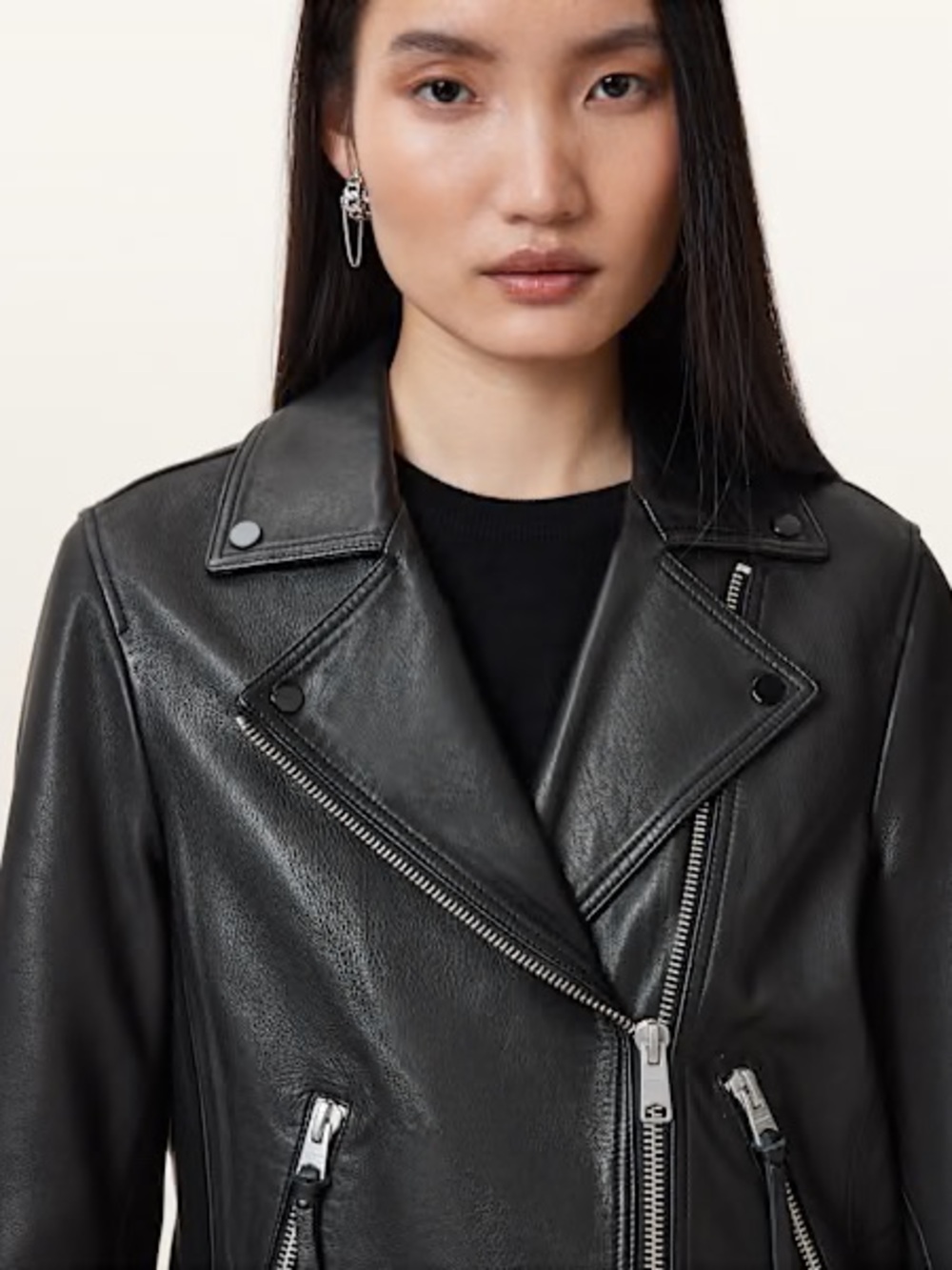 AllSaints Dalby Slim Fit Black Leather Jacket